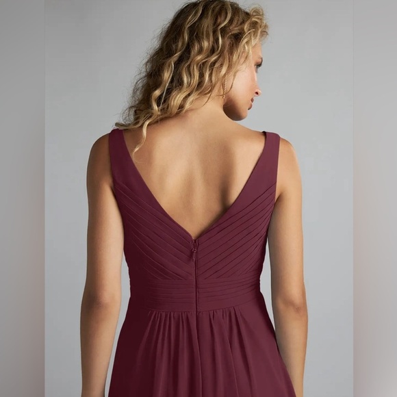 Azazie Grace Cabernet A-Line Pleated Chiffon Dress Tank Style Pleats Size A0 - Picture 5 of 15